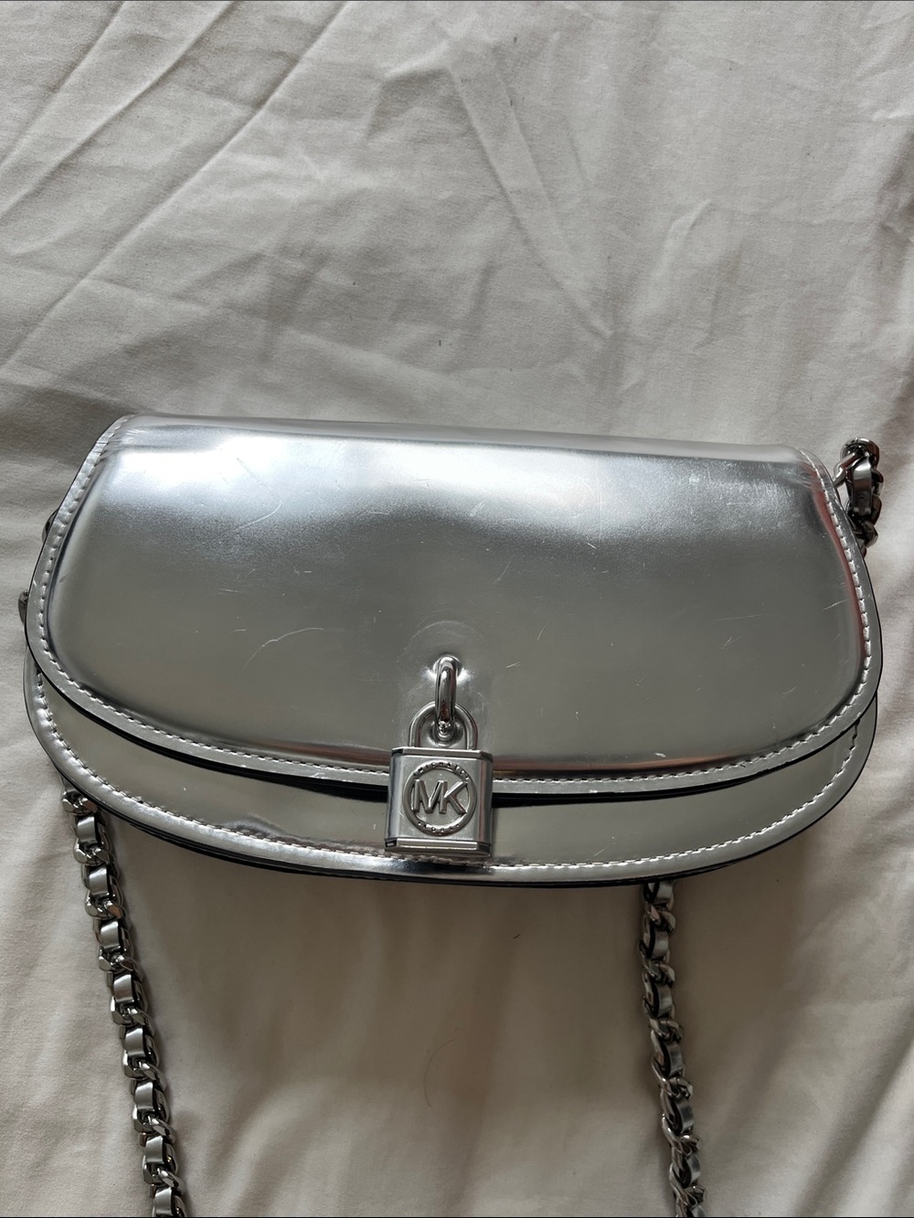 Michael Kors Silver Metallic Chain Crossbody Bag - Picture 7 of 11